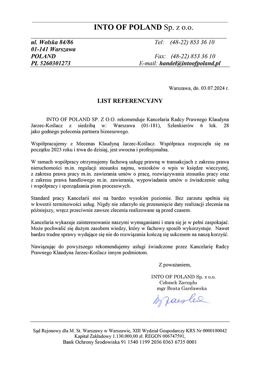 Referencje Into of Poland